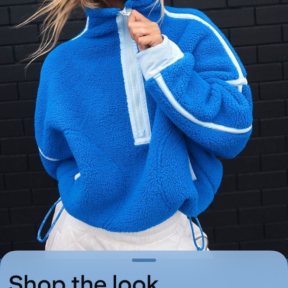 Free People Blue and White Fleece Hoodie - Picture 5 of 5